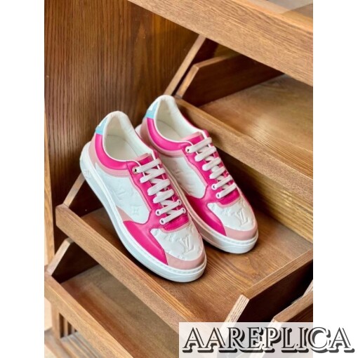 Replica Louis Vuitton Monogram Lambskin Time Out Sneakers Pink 4