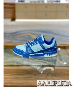 Replica Louis Vuitton LV Trainer Sneakers In Blue Leather 2