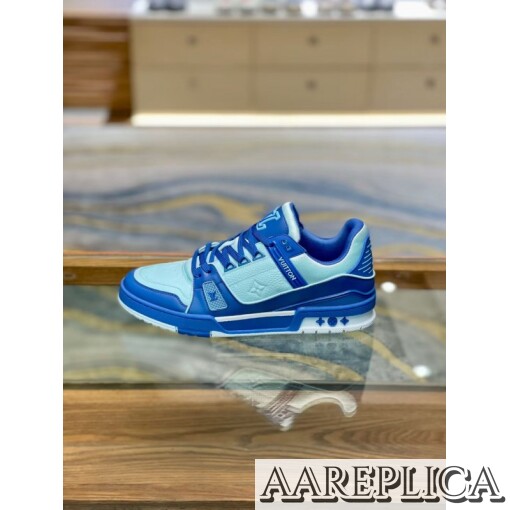 Replica Louis Vuitton LV Trainer Sneakers In Blue Leather 2