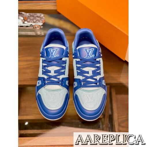 Replica Louis Vuitton LV Trainer Sneakers In Blue Leather 4