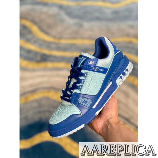 Replica Louis Vuitton LV Trainer Sneakers In Blue Leather 7