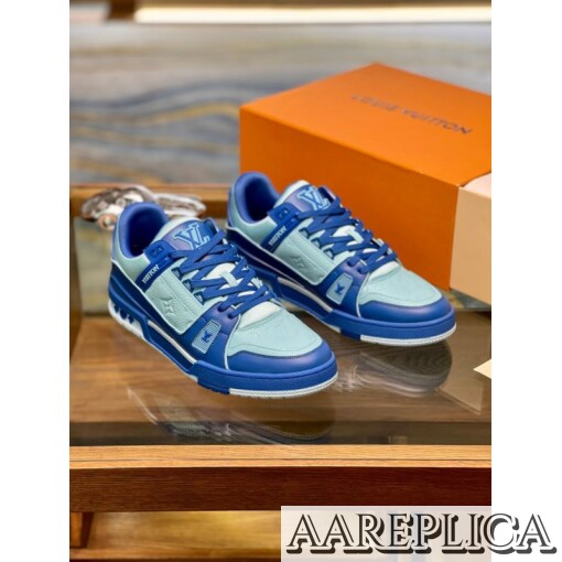 Replica Louis Vuitton LV Trainer Sneakers In Blue Leather 8