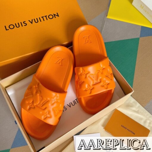 Replica Louis Vuitton Waterfront Mules In Orange Monogram Rubber 3