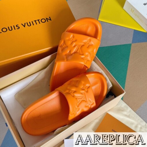 Replica Louis Vuitton Waterfront Mules In Orange Monogram Rubber 6