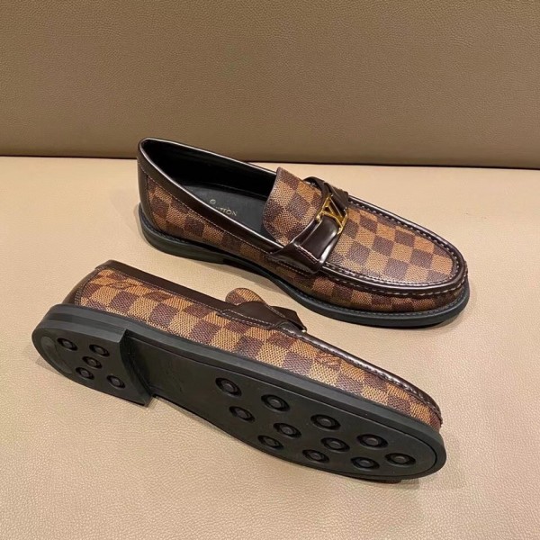 Louis Vuitton Brown Damier Canvas and Leather Major Loafers Size