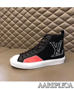 Replica Louis Vuitton Tattoo Sneaker Boots In Black Textile 2