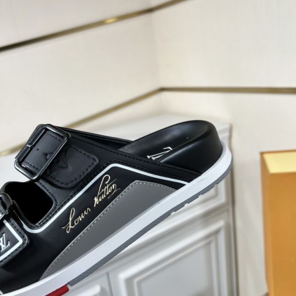 Replica Louis Vuitton LV Trainer Mules In Black Leather for Sale