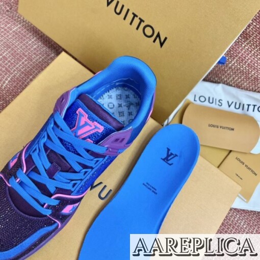 Replica Louis Vuitton LV Trainer Sneakers In Purple Crystals 3