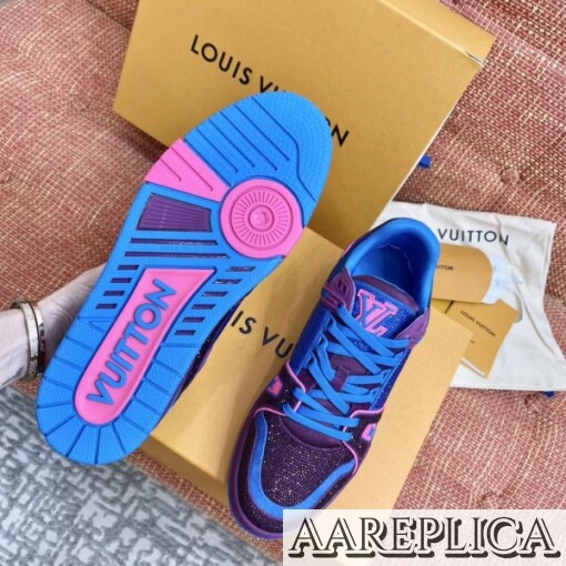 Replica Louis Vuitton LV Trainer Sneakers In Purple Crystals 4
