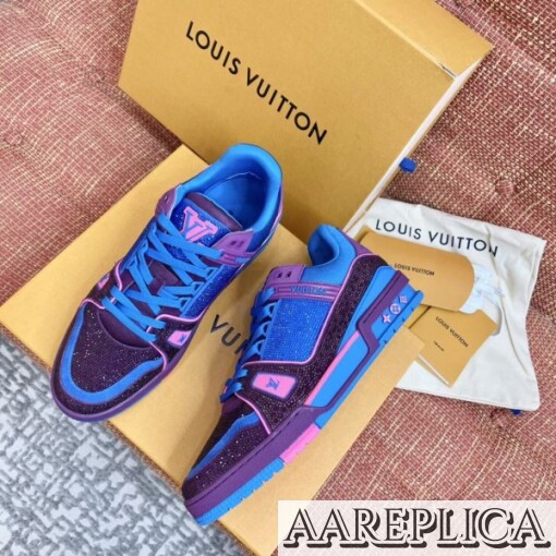 Replica Louis Vuitton LV Trainer Sneakers In Purple Crystals 5