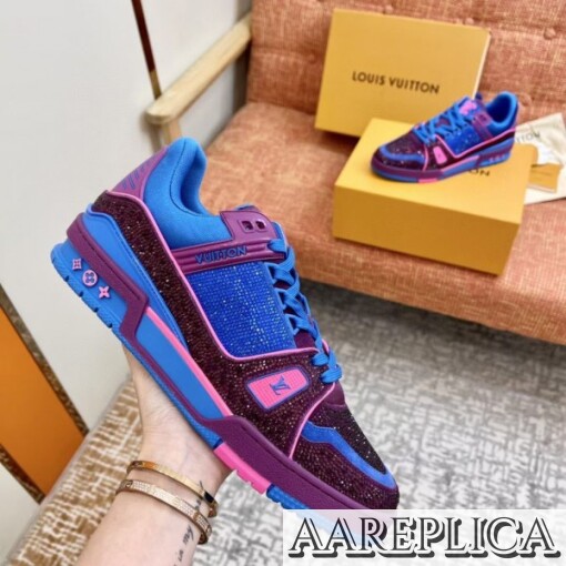 Replica Louis Vuitton LV Trainer Sneakers In Purple Crystals 6