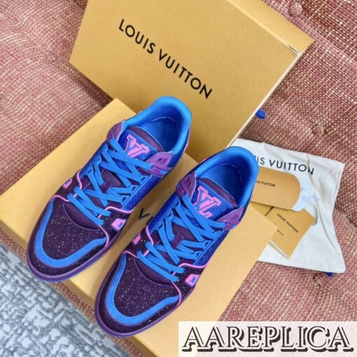 Replica Louis Vuitton LV Trainer Sneakers In Purple Crystals 7