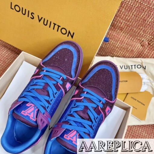 Replica Louis Vuitton LV Trainer Sneakers In Purple Crystals 8