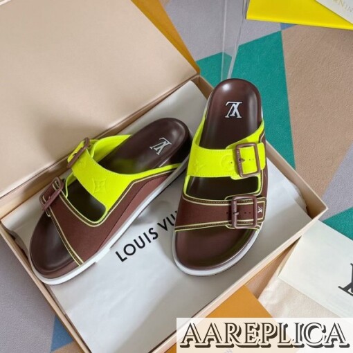 Replica Louis Vuitton LV Trainer Mules In Brown Suede Leather 2
