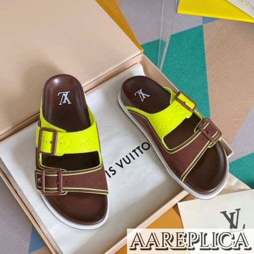 Replica Louis Vuitton LV Trainer Mules In Brown Suede Leather 3