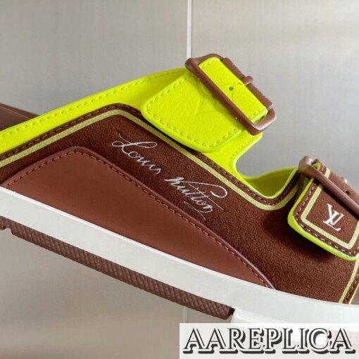Replica Louis Vuitton LV Trainer Mules In Brown Suede Leather 7