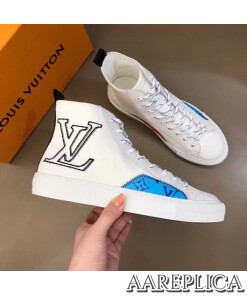 Replica Louis Vuitton Tattoo Sneaker Boots In White Textile 2