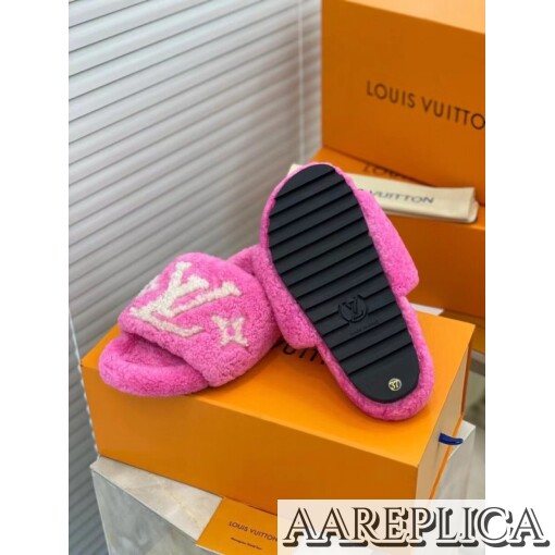 Replica Louis Vuitton Paseo Flat Comfort Mules In Pink Shearling 8