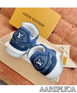 Replica Louis Vuitton LV Trainer Sneakers In Blue Monogram Denim 2