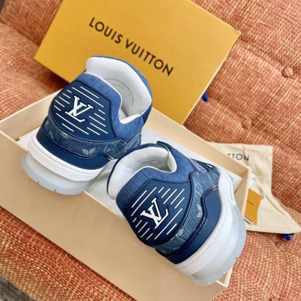Pre-owned Louis Vuitton Denim Monogram Trainer Sneaker In Blue