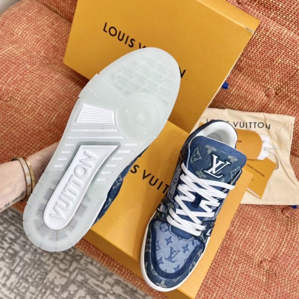Louis Vuitton LV Trainer Blue Monogram Men'S Sneakers Shoes