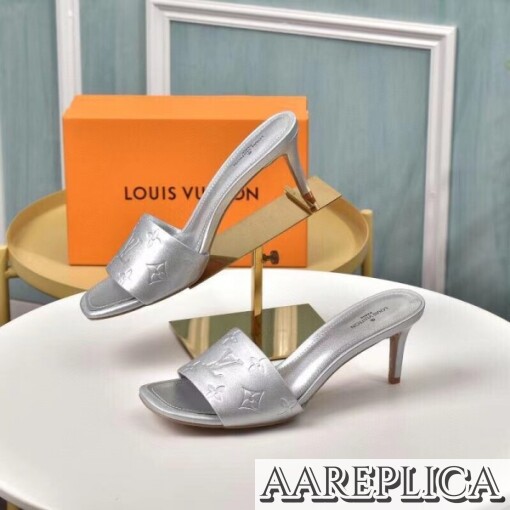 Replica Louis Vuitton Revival Mules 55mm In Silver Metallic Lambskin 4
