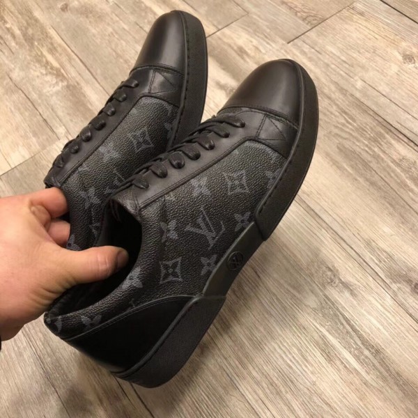 Louis Vuitton Match-up Lv Monogram Black Leather Low Top Sneakers