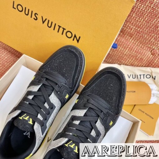 Replica Louis Vuitton LV Trainer Sneakers In Black Crystals 7