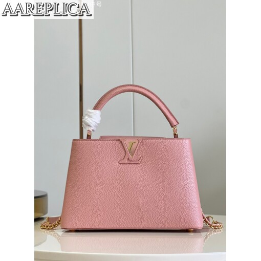 Louis Vuitton Pink Leather Braided Handle Capucines MM Bag
