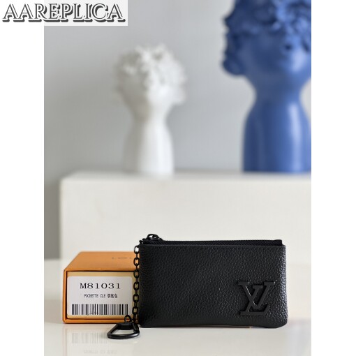 Replica Louis Vuitton Key Pouch Black Aerogram cowhide leather M81031 2