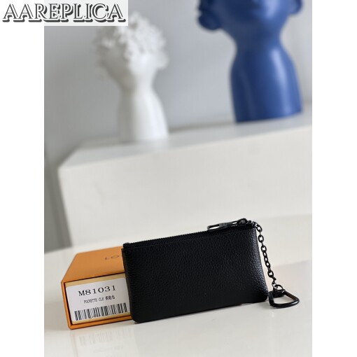 Replica Louis Vuitton Key Pouch Black Aerogram cowhide leather M81031 3