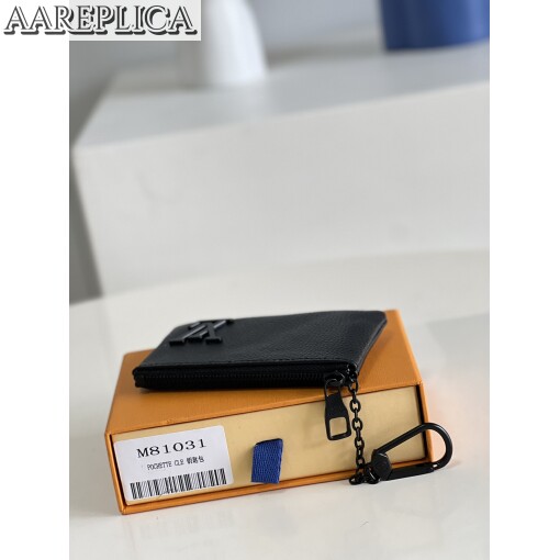 Replica Louis Vuitton Key Pouch Black Aerogram cowhide leather M81031 5