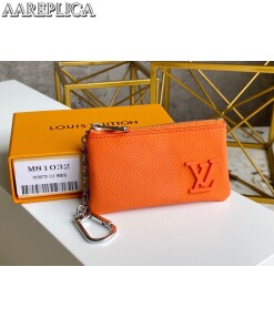 Replica Louis Vuitton Key Pouch Orange Aerogram cowhide leather M81032 2