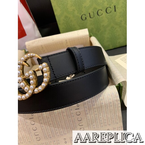 Replica Gucci GG Belt with Crystal Diamond Double G Buckle 1.5 Width Black 6
