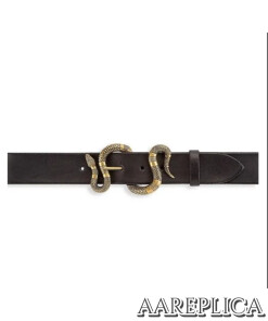 Replica Gucci GG Black Leather Belt With Snake Buckle