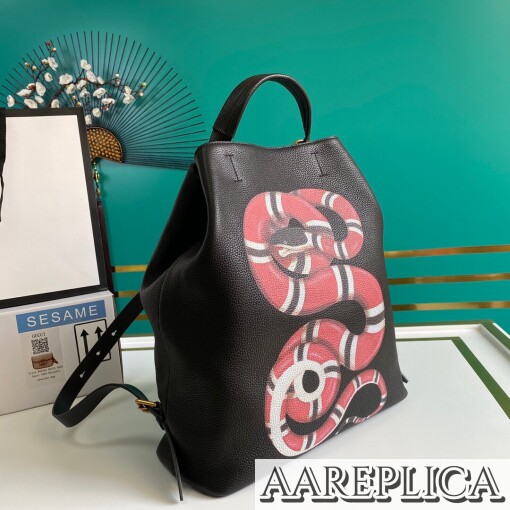 Replica Gucci GG Leather Kingsnake Print Black Backpack 4