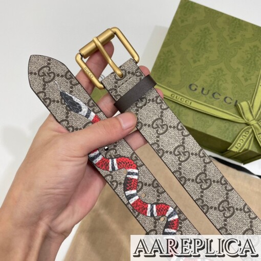 Replica Gucci GG Pre-owned Supreme Snake Print Belt Black Leather 7