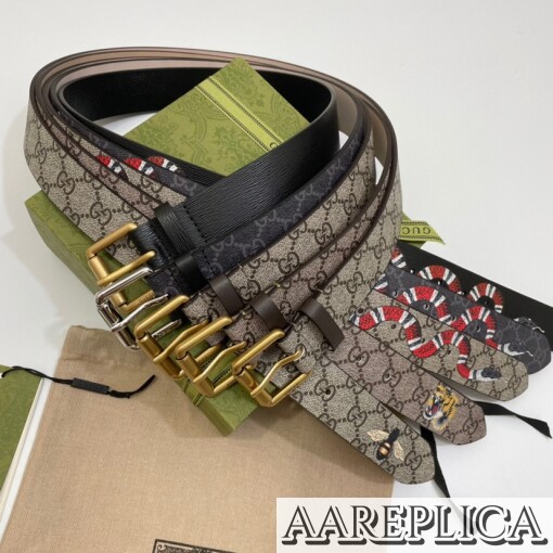 Replica Gucci GG Pre-owned Supreme Snake Print Belt Black Leather 9