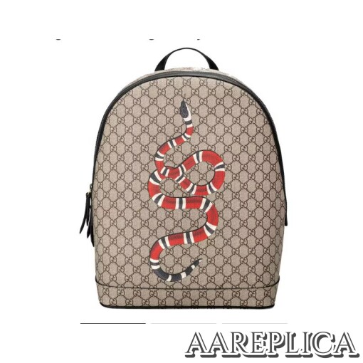 Replica Gucci GG Supreme Backpack Kingsnake Print Beige/Ebony