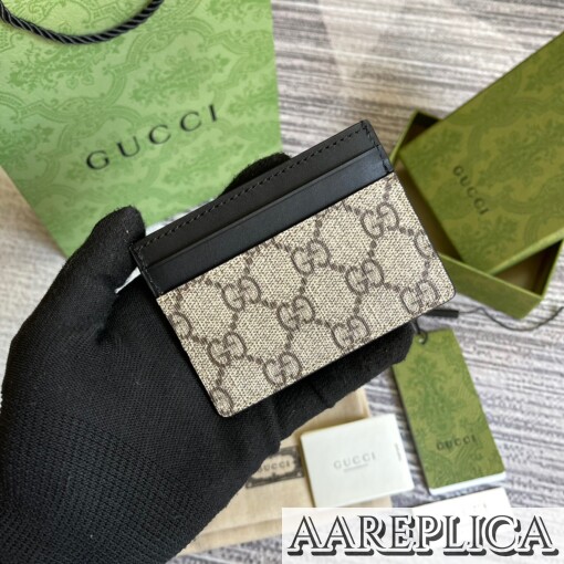 Replica Gucci Kingsnake print GG Supreme card case Beige/ebony 3