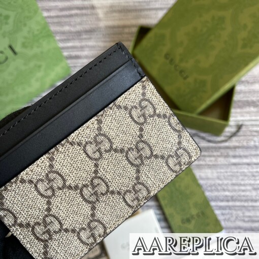 Replica Gucci Kingsnake print GG Supreme card case Beige/ebony 6