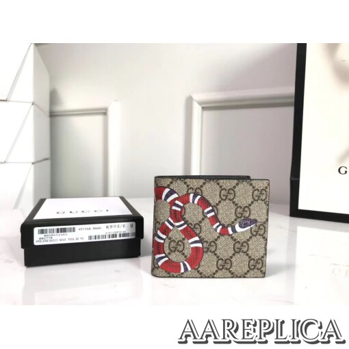 Replica Gucci Kingsnake print GG Supreme grey wallet 2