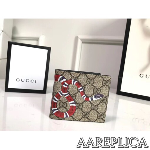 Replica Gucci Kingsnake print GG Supreme grey wallet 3
