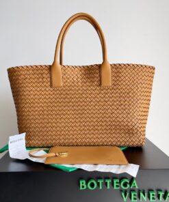 Replica Bottega Veneta Cabat Medium Bag In Caramel Intrecciato Lambskin