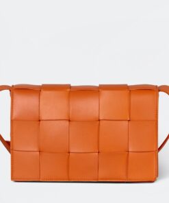 Replica Bottega Veneta Cassette Bag In Orange Intreccio Lambskin