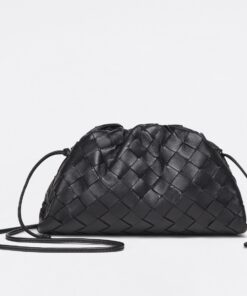 Replica Bottega Veneta Mini Pouch with Strap in Black Intrecciato Lambskin