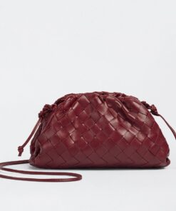 Replica Bottega Veneta Mini Pouch with Strap in Bordeaux Intrecciato Lambskin 2