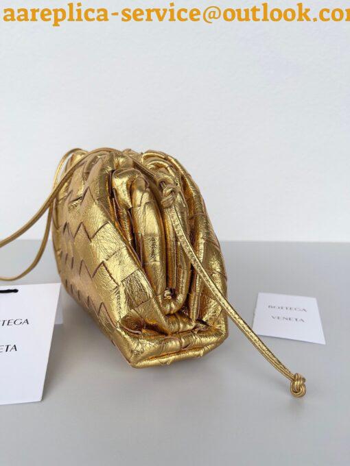 Replica Bottega Veneta Mini Pouch with Strap in Gold Metallic Lambskin 3