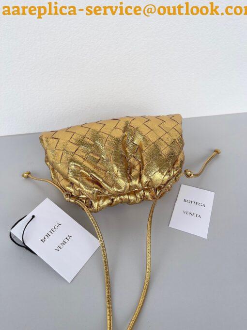 Replica Bottega Veneta Mini Pouch with Strap in Gold Metallic Lambskin 4