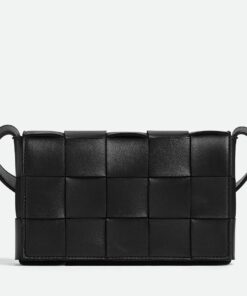Replica Bottega Veneta Small Cassette Bag In Black Intrecciato Lambskin